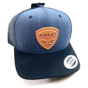 Ariat Mens Baseball Cap Snap Back with Leather Patch A300065402 Color Blue